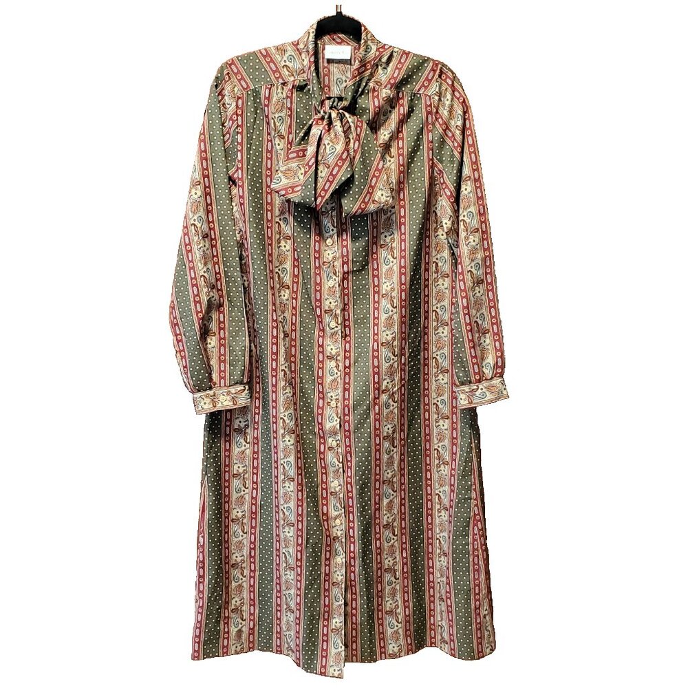 VTG 70s/80s Country Miss Shirtdress w/ pussycat bow in Fall Colors